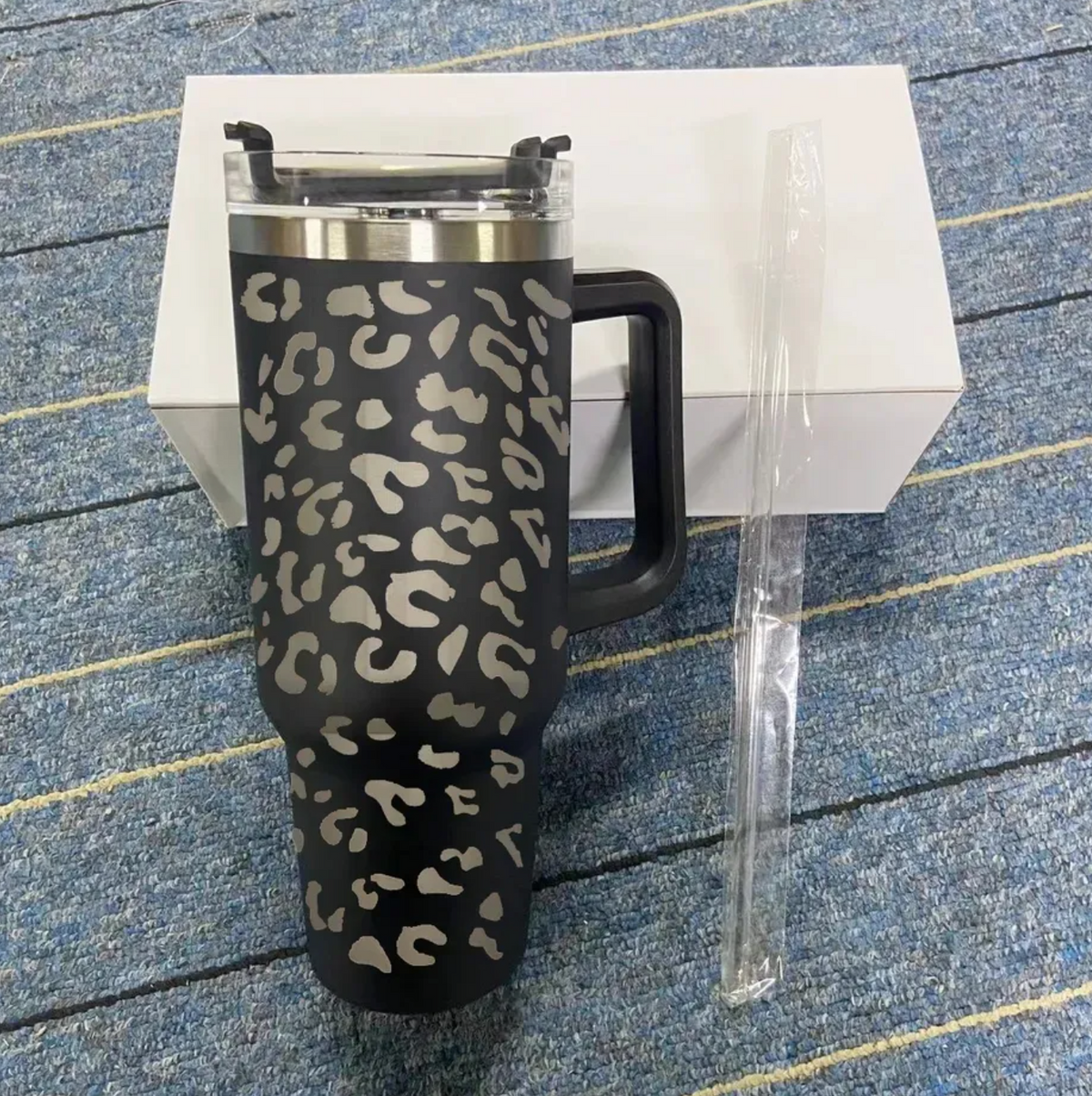 Rose 40oz mama Leopard Lightning Print Portable Tumbler Mug With Handl in  2023