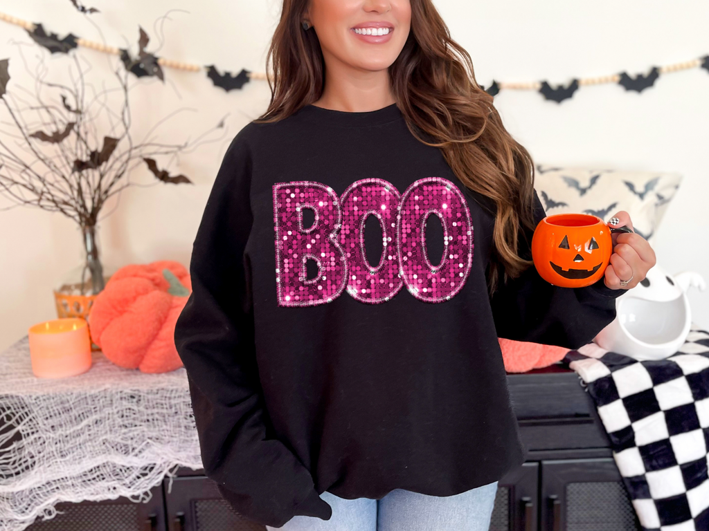 BOO Faux Sequin Embroidered Design- Print Only