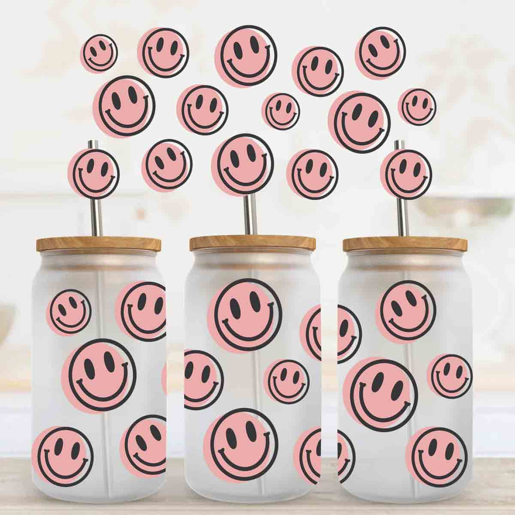 Pink and Black Smiley Faces UV DTF Tumbler Wrap